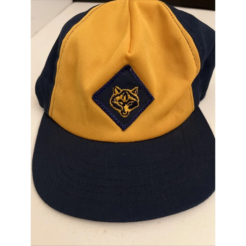 Vintage Cub Scout Wolf Baseball Uniform Snap Back Hat Cap‎ BSA Size Small/Med